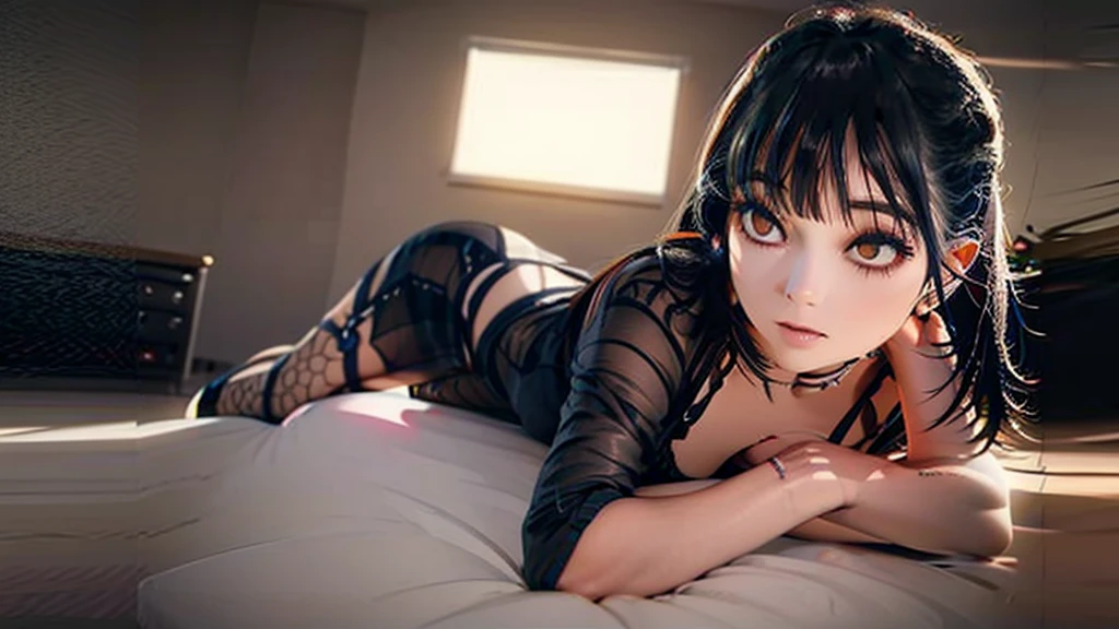 A beautiful pin-up girl, holding an assault rifle, in a low angle view, dynamic pose, detailed facial features,waist up, halfbody, from below, intricate makeup, seductive expression, wearing revealing lingerie, sensual pose, dramatic lighting, cinematic composition, vivid colors, photorealistic, hyper detailed, masterpiece