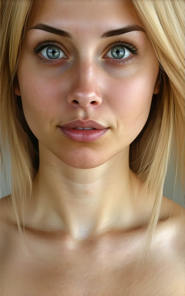 rosto frontal full frame, realistic detail, Liu Stanley, Arm candy, French-Canadian, Norwegian, Ireland, blond hairbl, Skinny, 微all, thin, all, thermography, Blue Eyes, Hourglass figure, 5'4, 8,000 , 4 thousand, Nice lighting , cute big breasts, Innocent