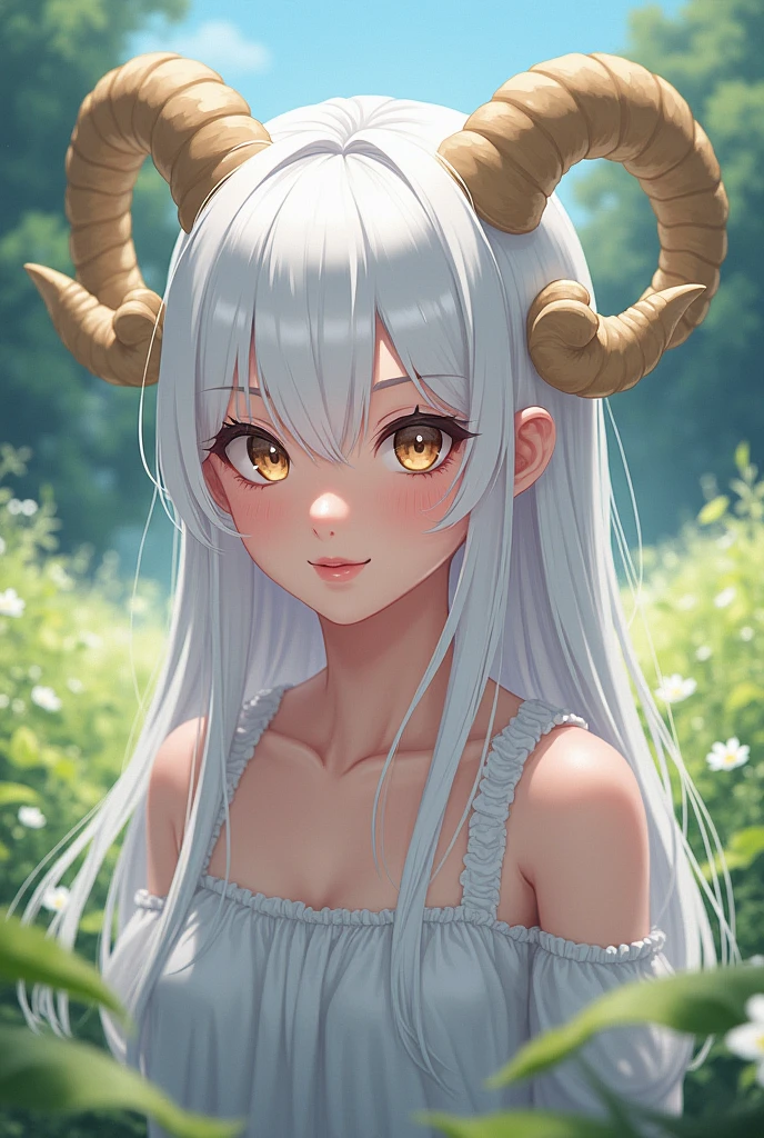 girl with ram horns and white hair anime