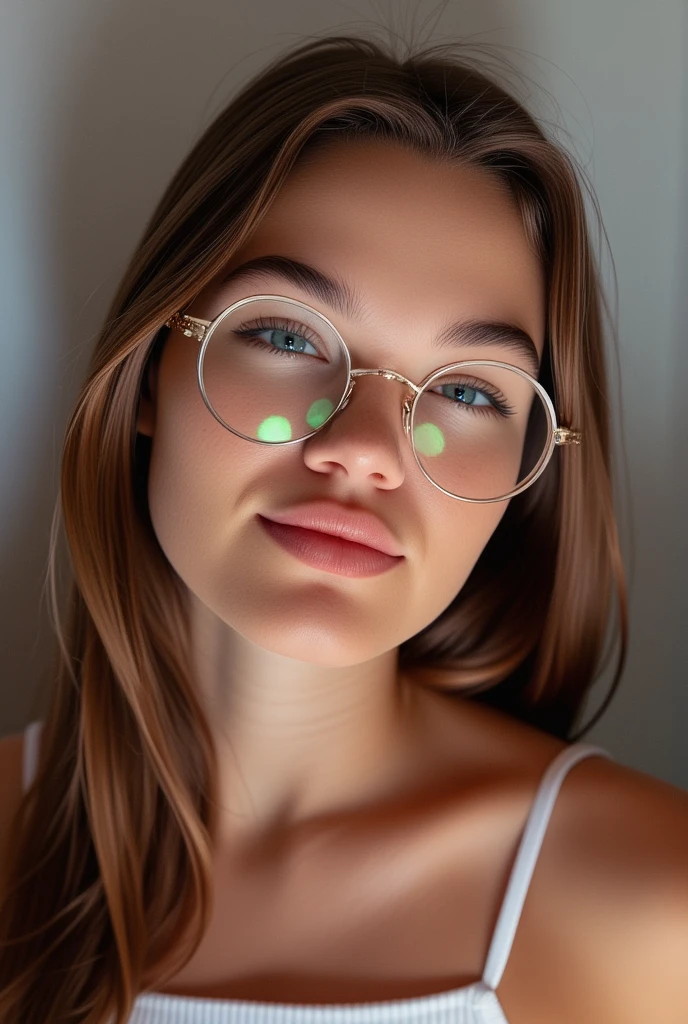 hfsuzy,glasses,1girl,glasses,Photo of the most beautiful woman, soft smirk, portra 400