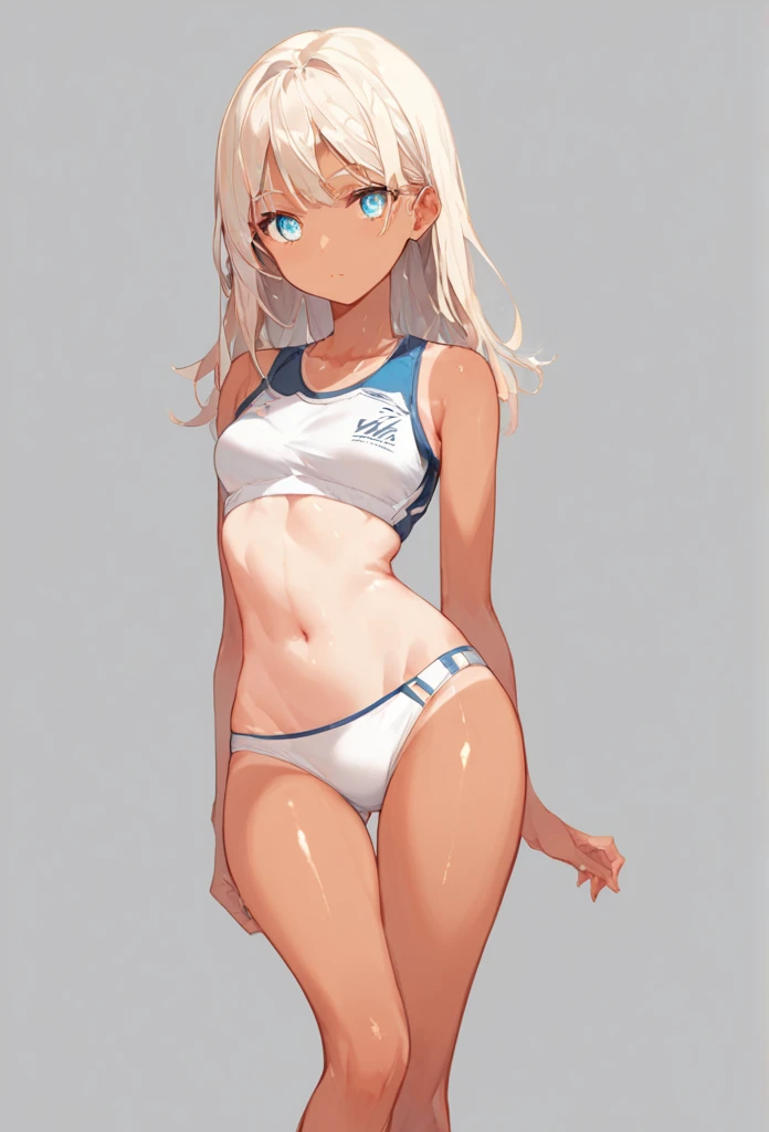 score_9, score_8_up, score_7_up,source_anime, high res image,masterpiece,best quality,girl,cute face,clear skin,shiny hair,ultra detailed eyes,simple background,  tanline,underwear