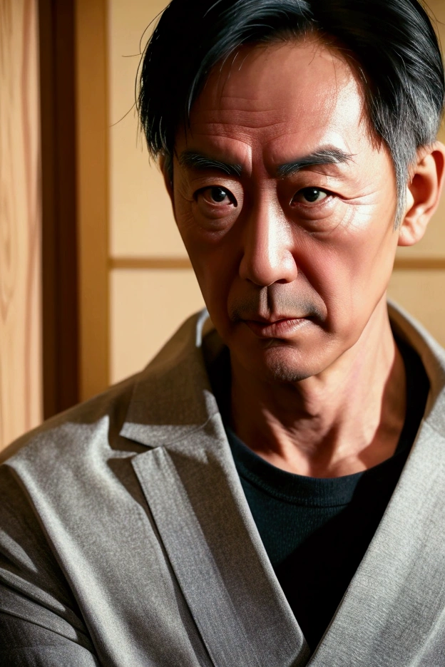 Japanese in his 50s, Serious, ultrarealistic