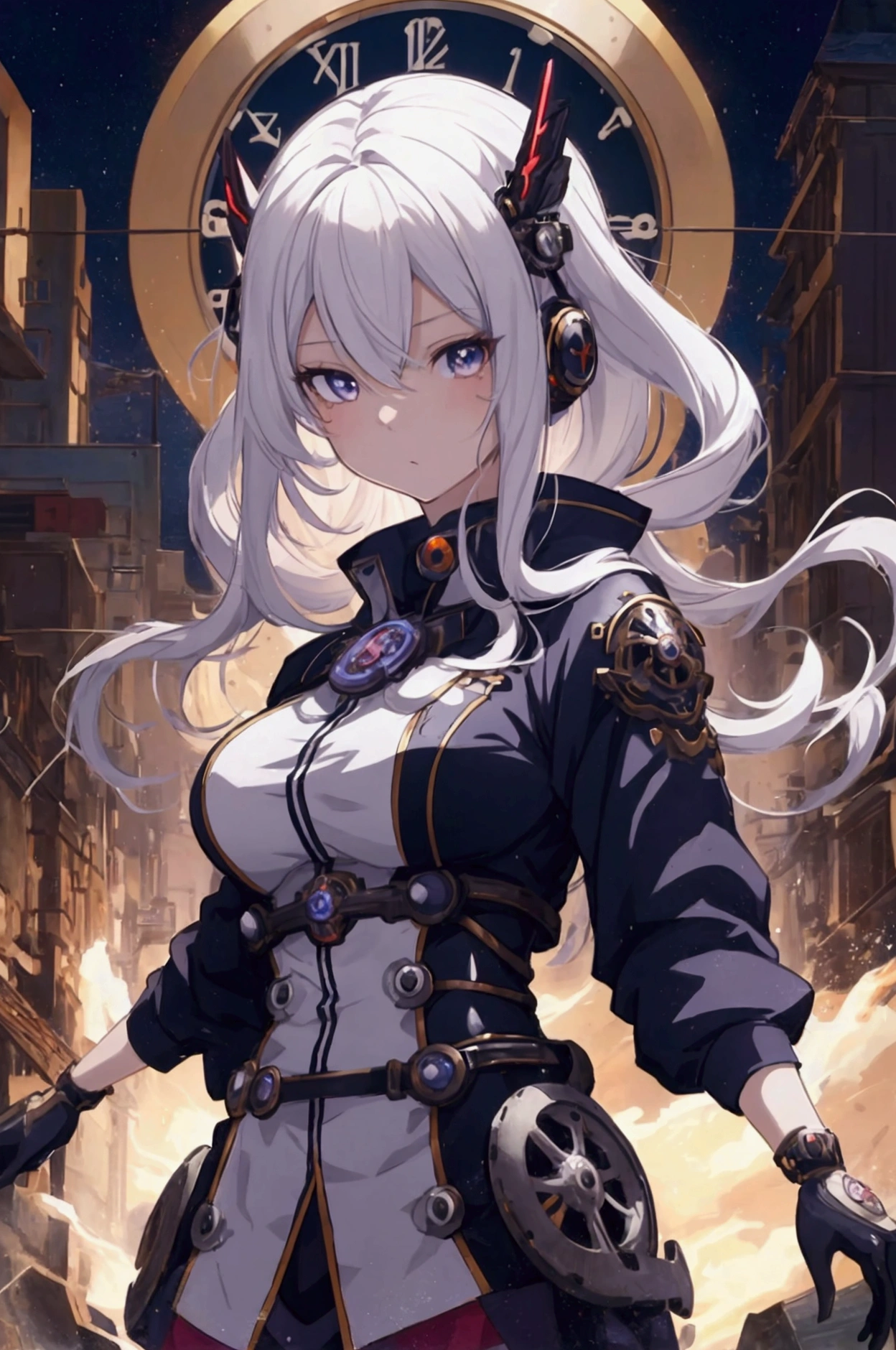 best quality,4k,8k, highres, masterpiece:1.2), extremely detailed eyes, extremely detailed body, (large masterpiece digital art), (detailed manga illustration), (detailed line art), ((perfect anatomy)), (intricate details:1.3), (ultra-detailed:1.3), (illustration:1.3), (sharp focus:1.3), (natural lighting:1.05), (vivid colors:1.3), (masterpiece), (best quality:1.4), (perfect anatomy:1.4), high quality, expressive eyes, full body, tall girl, detailed face, beautiful face, perfect face, breasts, gloves, large breasts, cyberpunk, (black armor), azure armor, long hair, ((tanned skin)), straight hair, detailed (ash gray hair), detailed eyes, (yellow eyes), fox ears, fox tail, hourglass physique, mecha musume, fortified suit, mechanical parts, headgear, robot joints, bodysuit, deva battle suit, gloves, thick thighs, toned, emblem, superhero, dynamic lighting, 4k resolution, dynamic pose, weapon, energy weapon portrait, Jeff Bridges, ((cartoon style)), Marvel Cinematic Universe style, (((alien city in the background))), soft bokeh of futuristic city, Atey Ghailan, Jeremy Mann, Greg Manchess, Antonio Moro, trend in ArtStation, trend in CGSociety, Intricate, High Detail, Sharp focus, dramatic and photorealistic painting art by Midjourney and Greg Rutkowski, bokeh in the background