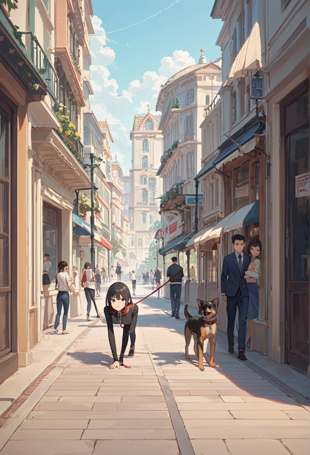 score_9, score_8_up, score_7_up,source_anime, high res image,masterpiece,best quality,girl,cute face,clear skin,simple_background,  anal, , cum inside,  slave collar, leash, body on the floor, walking like a dog, in the street, people watching, black hair, blue