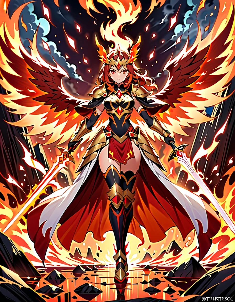 16k, ultra detailed, masterpiece, best quality, (extremely detailed), arafed, dnd art, panoramic view, full body, aasimar, female, (Masterpieceת intense details:1.3), female, sorceress, casting flaming spell(Masterpieceת intense details:1.3) large feathered wings,(azure: 1.3) angelic wings spread (Masterpieceת intense details:1.3), fantasy magical heaven background (Masterpieceת intense details:1.3), moon, stars, clouds, wearing white armor (Masterpieceת intense details:1.3), high heeled boots (Masterpieceת intense details:1.3), armed with staff, (red hair: 1.4), (green eyes: 1.4), intense eyes, ultra feminine, ultra detailed face, (Masterpieceת intense details:1.5), (anatomically correct: 1.5), determined face, divine light, cinematic lighting, soft light, silhouette, photorealism, panoramic view ((Masterpieceת intense details:1.3) , Wide-Angle, Ultra-Wide Angle, 16k, highres, best quality, faize, 3D rendering