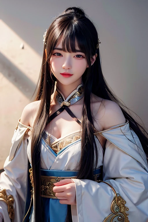 perfect figure beautiful girl:1.4, 17years old, cleavage, huge breast Layered Hair Style, (Cleric:1.5), Jewelry Decoration, Highly Detailed Face and Skin Textur, double-edged eyelid, Whiten the skin, long hair,  (background snow plains), diamond dust,