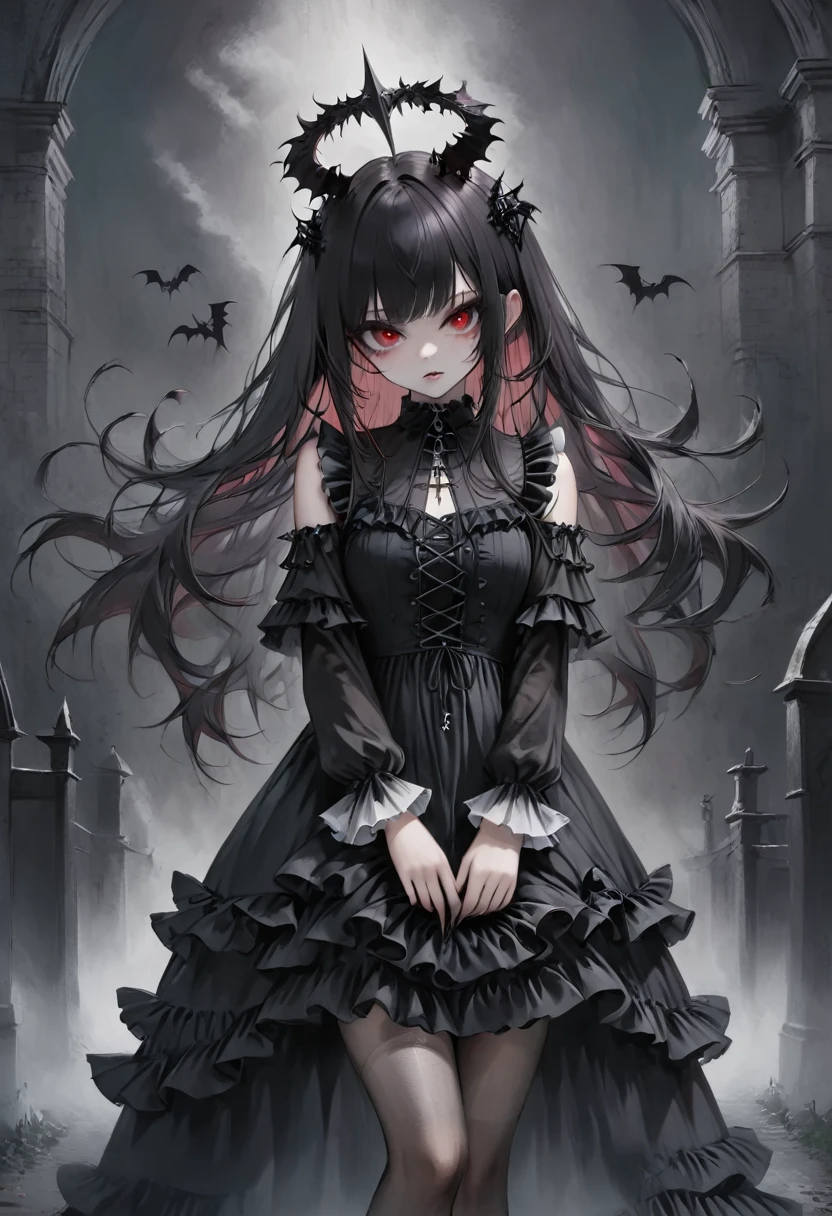 1girl,dark gothic,frill dress,demon church