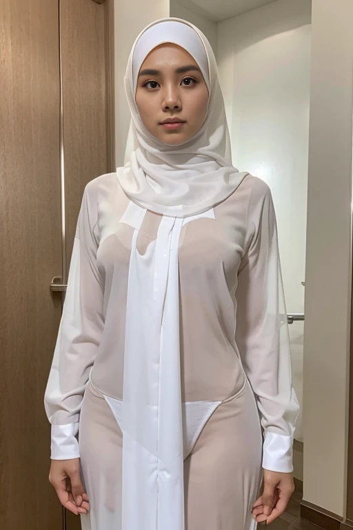 Young beautiful sweet sundanese Bogor city girl, 25 years old, slim body, georgeus face, no underwear, wearing  wet white thin hijab, all her  hairs covered under her hijab,  wearing wet white thin see through very transparent buttoned dress, wearing wet white thin strict see through very  transparent trousers, standing lean to the wall,  shivering very  limp as being having sex  in the hard  rain on the Bogor city street side walk,  rain drop visible, water flowing down through all the thing, dense hairy very wet vagina exposed visible through her trousers, enjoying being having sex orgasm redish face, open wide mouth, head being limp backwards, 
 being take a deep breath hardly through her mouth, half closed eyes, her eyeballs turn upwards, one of her touching her crotch, realistic normal fingers, wearing wet glasses, wearing expencive high heels,  carrying a expencive hand bag,
