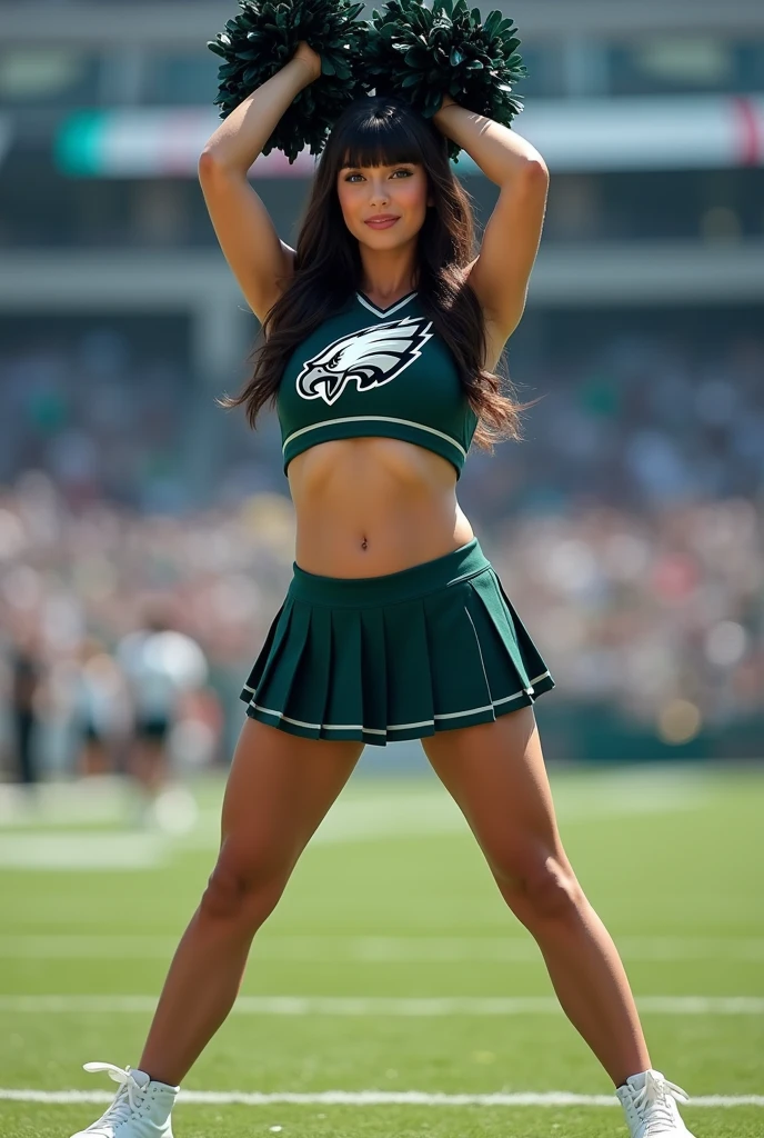(imagem realista) fotografia profissional linda garota, age 21 years perfect face perfect body wearing a football player outfit inside a football stage, fazendo uma pose (mostrando os seios)