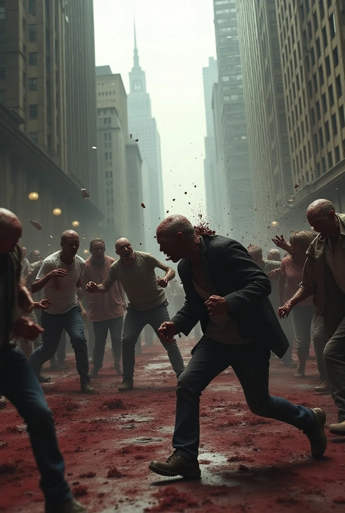 Man spitting blood in the middle of a city