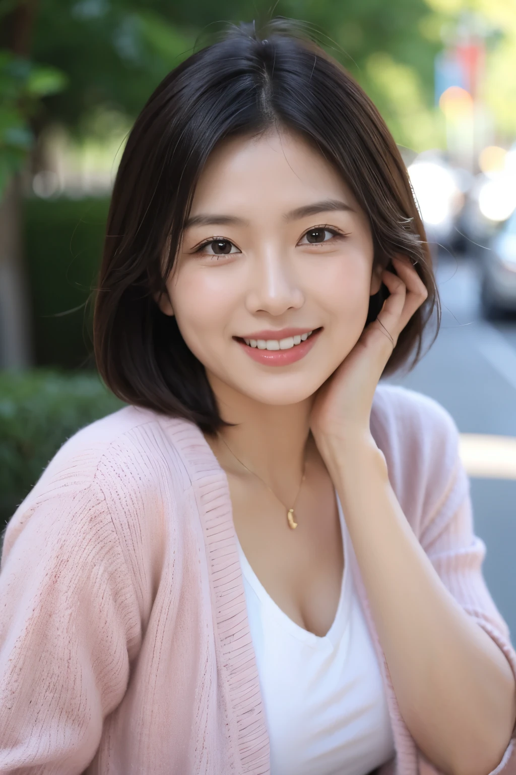 4K, LDR, best quality, masterpiece, high detail, super high resolution, fuji xt-7, film lighting, perfect light, studio lighting, (fujifilm color:1.2) portrait, wide viewing angle, professional, (photography: 1.2), (dynamic pose: 1.1), (full body potrait), looking at the audience, 1 girl, solo, smile open seductively, pale face, clear facial details, (detailed face:1.3), medium breasts, wide buttocks, classic wavy medium white hair, (FSB:1.3), (frosuke: 1.3), (white thight T-shirt), (light purple cardigan), scraf, skirt with spat, bangs, winter lake, face filled with soft light, girl's bright smile reflected in the light, 20 years old, view from below, office, polite cloth