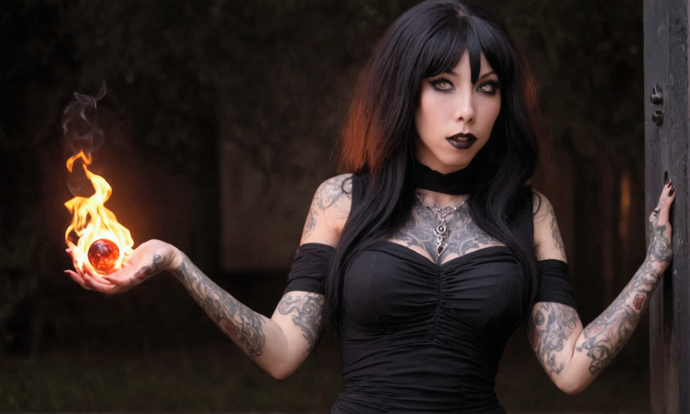 long black hair with bangs, dark skin, thick eyebrows, torn dress, long black ballgown strapless mesh arm sleeves, phantom hands grabbing and groping tearing at her clothes, laying on a checkered floor in a gothic hotel, fear, embarassed
gothgal, highly detailed victorian, gothgal, wearing a gothgal outfit, yor briar, cleavage, wardrobe malfunction, low cut plunging neckline, tulle, ghostly hands terror monsters, nipslip