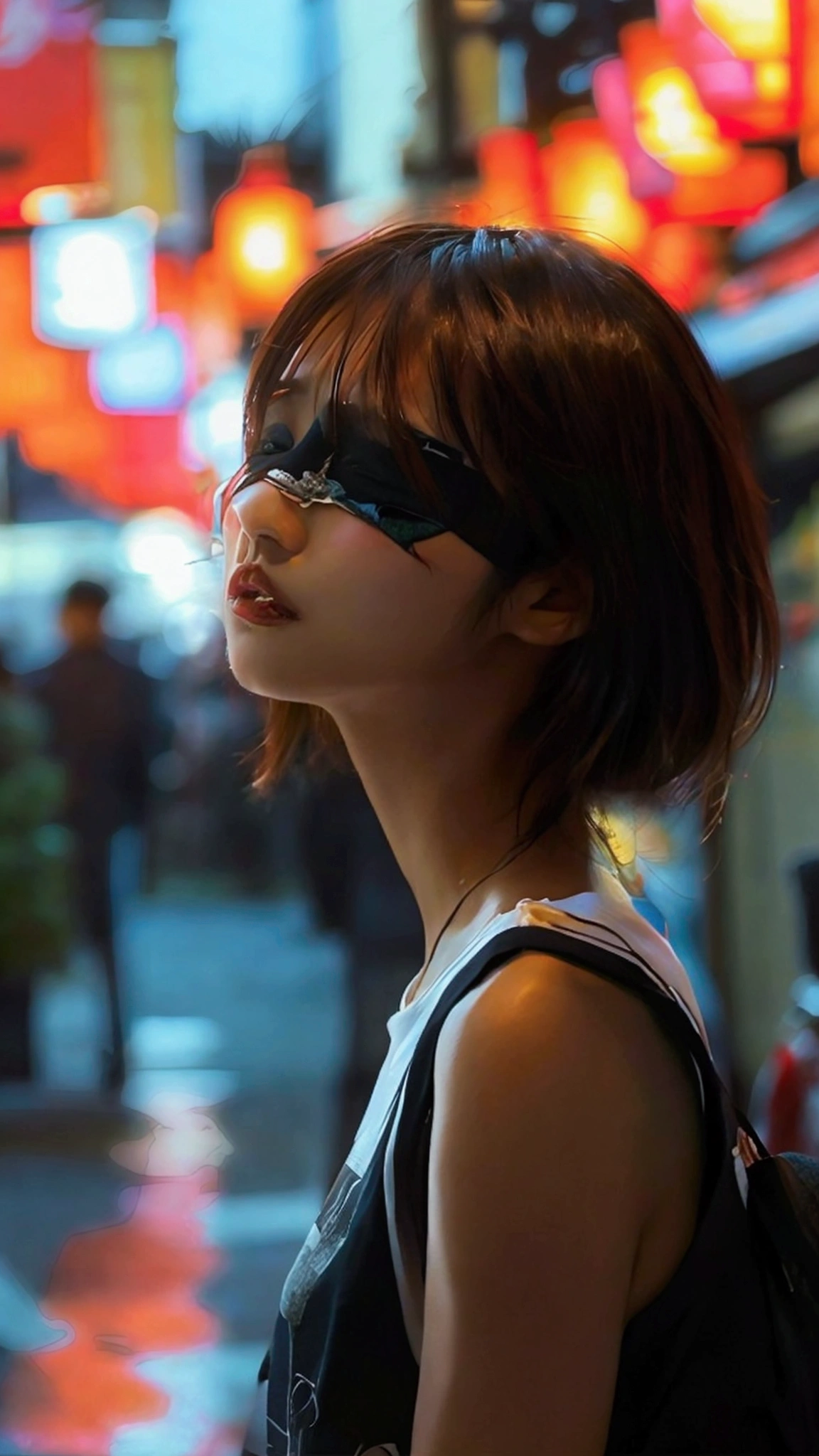 Street snap Japanese woman LEE t-shirt 1 girl, Blindfold