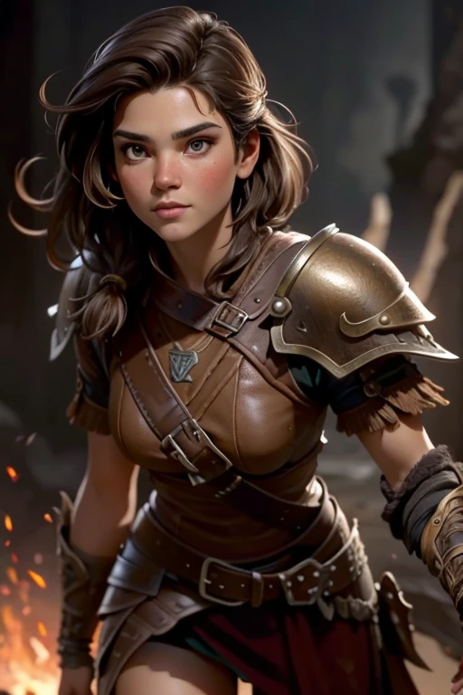 viking, warrior with short brown hair and brown eyes in leather armor. No background.