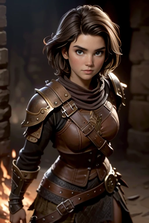 viking, warrior with short brown hair and brown eyes in leather armor. No background.