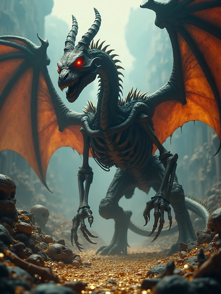 Bat-Scorpion hybrid Fusion": "A grotesque hybrid with the leathery wings and head of a bat and the deadly, curved tail and pincers of a scorpion, lurking in the shadows of a cavern."" Ultra HD high resolution 4K