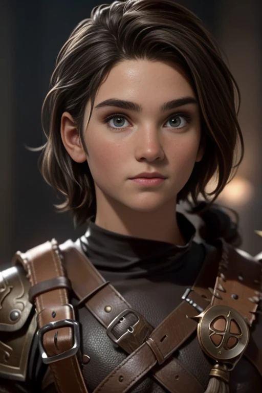 Viking, young warrior, age 18, short brown hair and brown eyes with leather armor. No background, no scenery. 