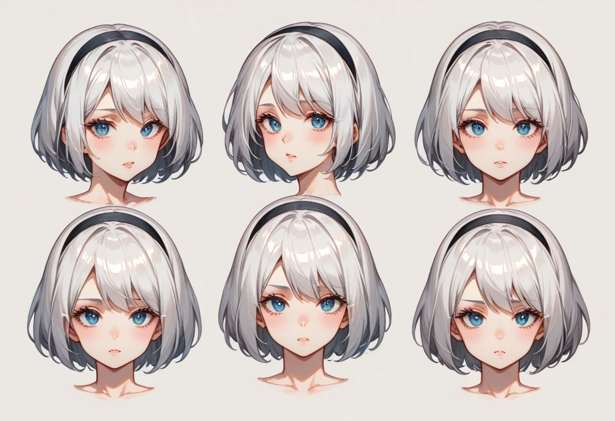 character sheet desing 2b from nier automata, only head. beauty face, perfect proportion, beauty, ultra detailed face. view: front view and orthogonal side view . (only head view) 2 views. beauty eyes. orthogonall views, no perspetive only orthogonal views. straight head, orthogonal view. symmetry