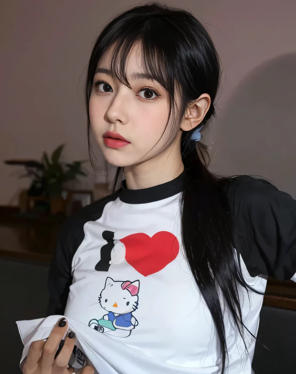 Sakura Miyawaki, young Japanese girl, Perfect Traits, Women, Asian, long hair , voluptuous body, perfect face , long hair , large breasts, pale skin, Pink cheeks, ethereal, HD quality, hyperrealistic