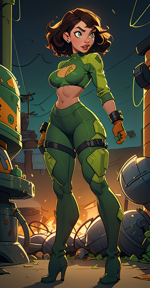 anime girl with green hair and red bra top holding a bottle, seductive anime girl, ross tran style, artwork in the style of guweiz, guweiz, Depict face emerging from the shadows, magazine cover, poster art, robot Police, cat ears, Laser beam, hint of vibrant