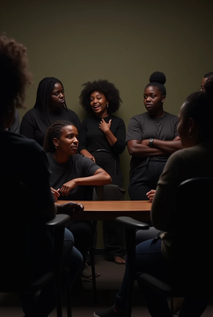 Create image containing 5 people from various cultural styles (negros e brancos) participating in a successful business meeting where everyone is happy with the outcome of the meeting and committed to the agreements reached. People should wear colorful clothes and hold hands in a meeting room.