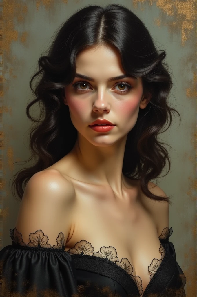 David Downton's artwork, simple strokes depict an impressive portrait of a woman, beautiful and moving, like a blooming cherry blossom, fascinating, jewelry, gorgeous, stunning, intoxicating, sexy, seductive, (perfect body), (photorealistic:1.6),