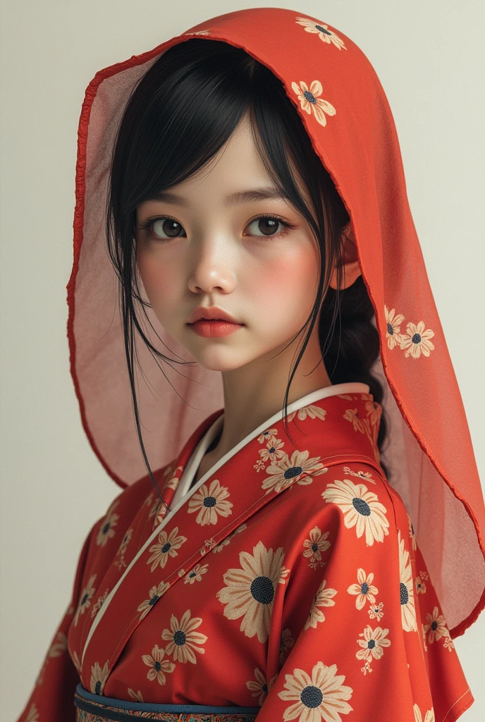 28歳のJapan人女性、kimono、The whole body is shown、The eyes are double、Baby face、Not facing the front、 Japan、Kyoto temple road、Being photographed、Medium-long black hair