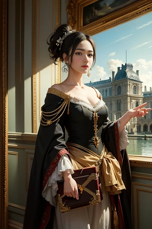 (masterpiece:1.5, best quality:1.5), realistic, (hyper realistic:1.5), (photo realistic:1.5), (real picture, intricate details), looking at viewer, (8k wallpaper:1.5) (from knee to head:1.15), (detailed face:1.5), (detailed eyes:1.5), (sharp photo),highly detailed, ultra-detailed, ultra high res, (strong depth of field:1.5), (lot of crowd:1.3)
Style - Fantasy, Realisitc

Locate - Crowded street in a town or city

Background - A typical 15th century English town or cityscape with buildings and people

Subject - A young queen, around 20 years old, with a regal and determined appearance

View - A frontal or slightly tilted view of the queen, surrounded by a large crowd of people, with some important officials or guards beside her

Appearance - The queen is dressed in a regal and elegant gown, with a crown or a tiara on her head, and some royal jewelry.

Outfit - A long gown with intricate designs, made of luxurious fabric, with a train that follows behind her.

Pose - She is walking forward, with her head held high and her gaze fixed straight ahead, showing confidence and determination.

Details - The crowd behind her can be shown in different poses, with some people bowing or saluting her, while others are cheering or waving flags.

Effects - A sense of motion can be created by showing the queen's gown and hair flowing in the wind, and the crowd in motion around her.

Description - The artwork portrays a young queen on a royal procession, marching among a large and diverse crowd of people, with a determined expression on her face. The 15th century English town or cityscape in the background adds to the historical feel of the artwork, and the regal attire and jewelry of the queen add to the elegance and grandeur of the overall scene.