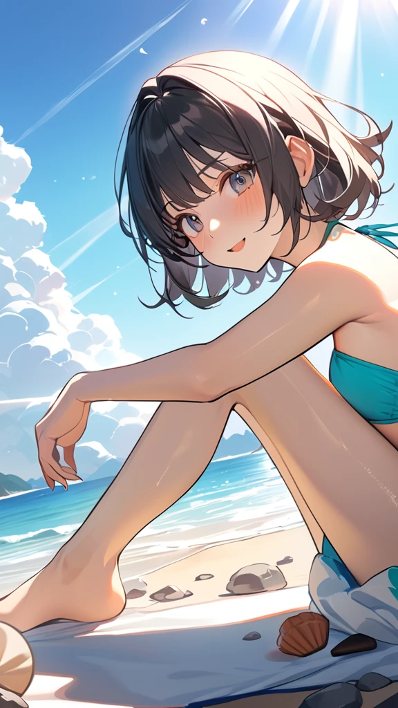 (((fullnude))),(8K, Raw photo:1.2), Detailed face and eyes,Best Quality, 超A high resolution, Highly detailed ,intricate detailes ,masutepiece ,a beauty girl , Hyper-detailing, pussy sharp focus,High quality, (girl with green eyes and short wavy silver hair), tits out,(((Show your to the camera))),(open one's legs:1.5),a smile,in Hawaiian beaches,Oily skin:1.5, fine splashes on the body, Splattering splashes shine,raise arms