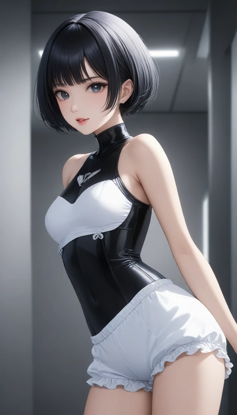 ((grey hair)), high ponytail,,heavy makeup, cute, technological sense,8k, best quality, masterpiece, illustration, an extremely delicate and beautiful, extremely detailed ,CG ,unity ,wallpaper, Amazing, finely detail, masterpiece,best quality,official art, extremely detailed CG unity 8k wallpaper,((smile)),tomboy,((Big eyes)),((perfect eyes)),highly detailed, sharp focus,rich background,, looking at viewer, breasts, blurry background, small breasts, bangs, bare shoulders, white dress, dress, realistic, in the cyberpunk city, strong rim light, in summer,