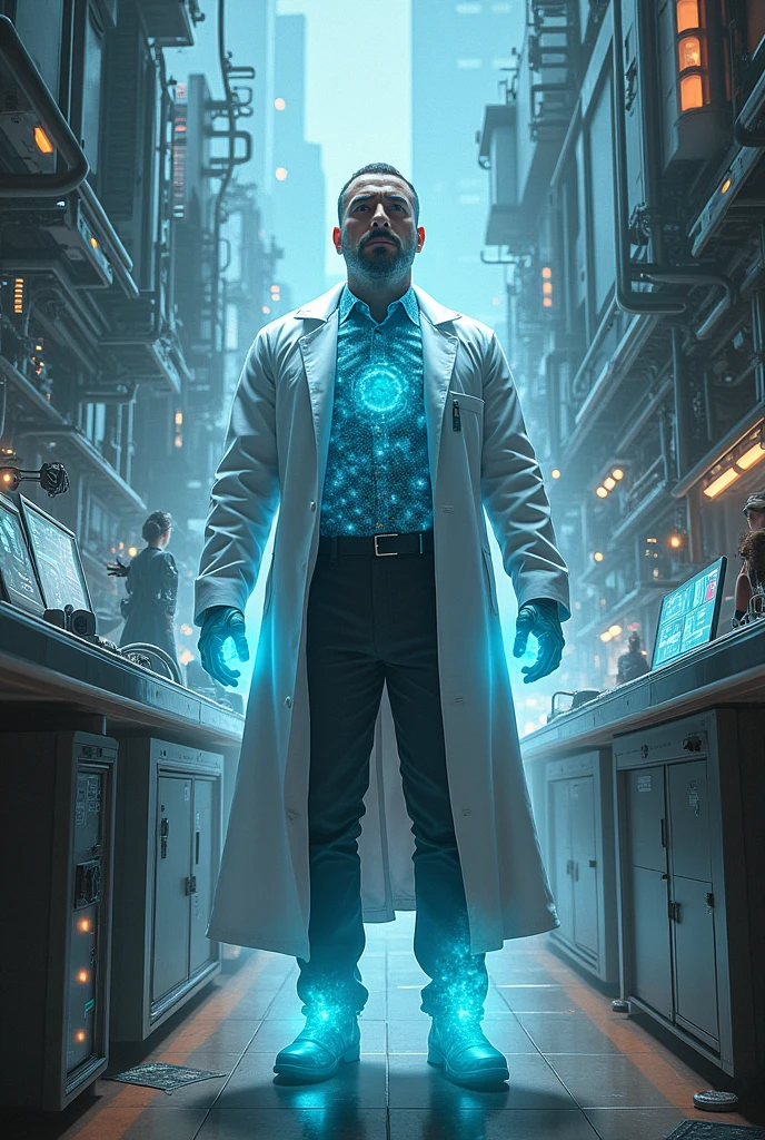 Cyberpunk Style, 1man, Robotic Jesus Christ, full body shot, cyberpunk white robe clothing, male focus, cyberpunk background, robot, science fiction, solo, full body, wires and cables, <lora:ComicBookStyleSDXL:1> <lora:insanobot:1> <lora:ClearHand-V2:2>
