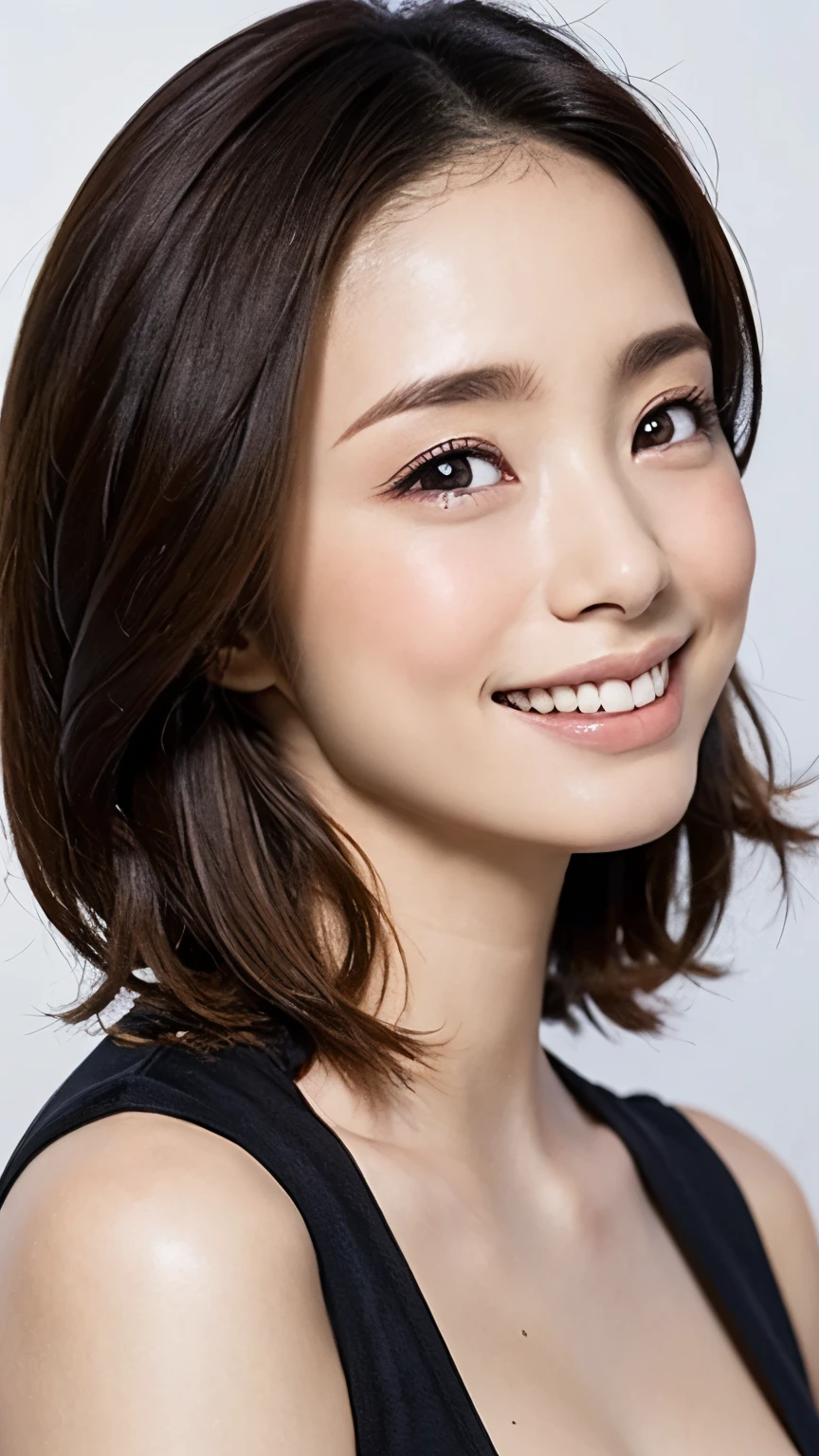 (masterpiece:1.3), (In 8K、 ultra high resolution、 Ultra High Definition、 Ultra HD、Hyperrealistic、 best quality), (realistic - photo ), high definition raw color photo, professional photography, Women、1 person, ( high definition face and skin texture, beautiful eyes, shiny skin, oily skin , Strong gloss), perfect anatomy, Poster, volume lighting , ( face:1.1), ( Staring at the Audience), Attractive face, (Makeup is、none), Women、 and smiles , ( beautiful smile:1.1), beautiful alignment of teeth, Open Your Mouth and Stick Out Your Tongue , Anatomically correct tongue, (Open your mouth and stick out your tongue:1.2), (Perfect beautiful tongue:1.2), Black Hair, short hair, Straight Bob Hair, detailed hair, Beautiful Hair, anatomically accurate breasts, huge chest, Bust、Very huge, saggy breasts, Deep cleavage, sexy outfit