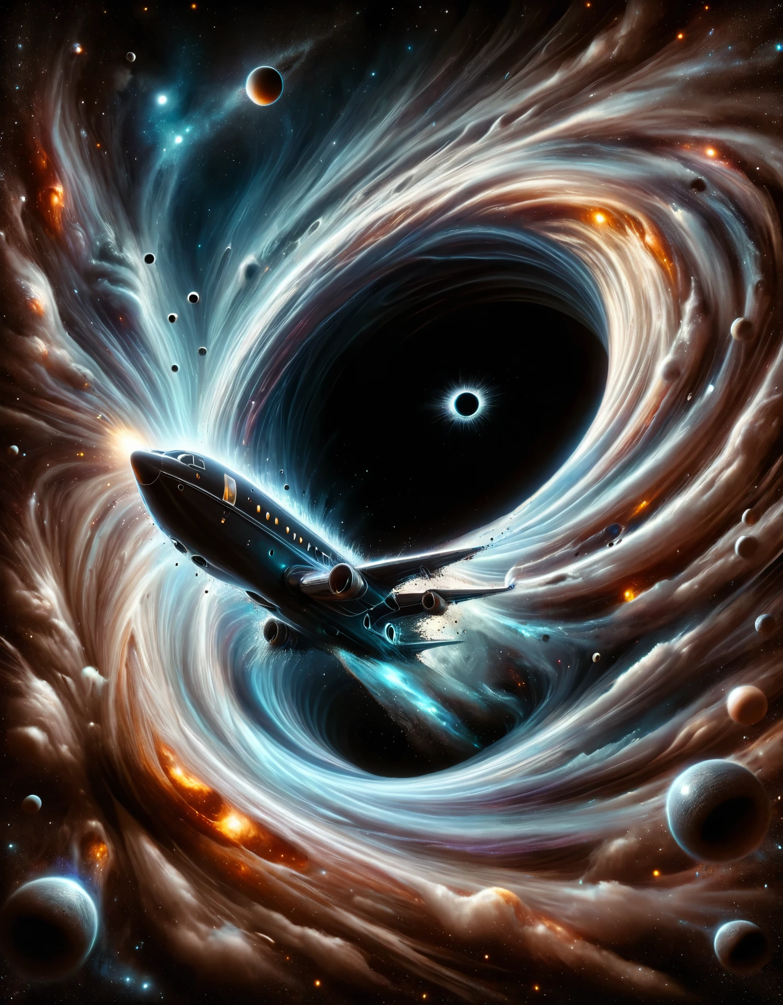 Portal to Another Dimension, black hole 
UFOs popping out of a black hole in the sky,. 
Masterpiece, Best Quality, Ultra high Detailes, intricate details