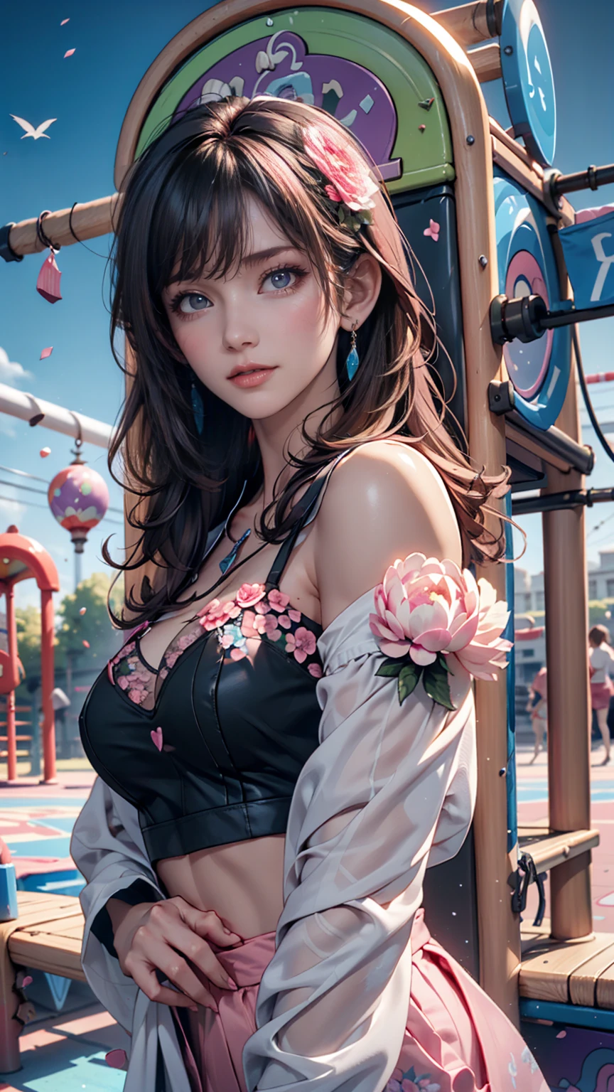 Short hair, outdoors, fair skin, messy hair, open mouth, Japanese woman, So cute,  Brown Hair, 8K resolution, Ultra-realistic, Super Detail, Soft body, firm ass, Mid-chest, Beautiful breasts,  ((Highest quality, 8k, masterpiece: 1.3)), Detailed face, Fine Eyes, double eyelid