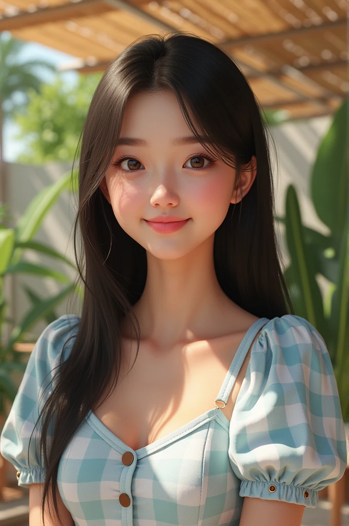 (masterpiece, highest quality)、The girl who showed up to meet up for a date、Cute smile、Summer Dresses、head to waste、