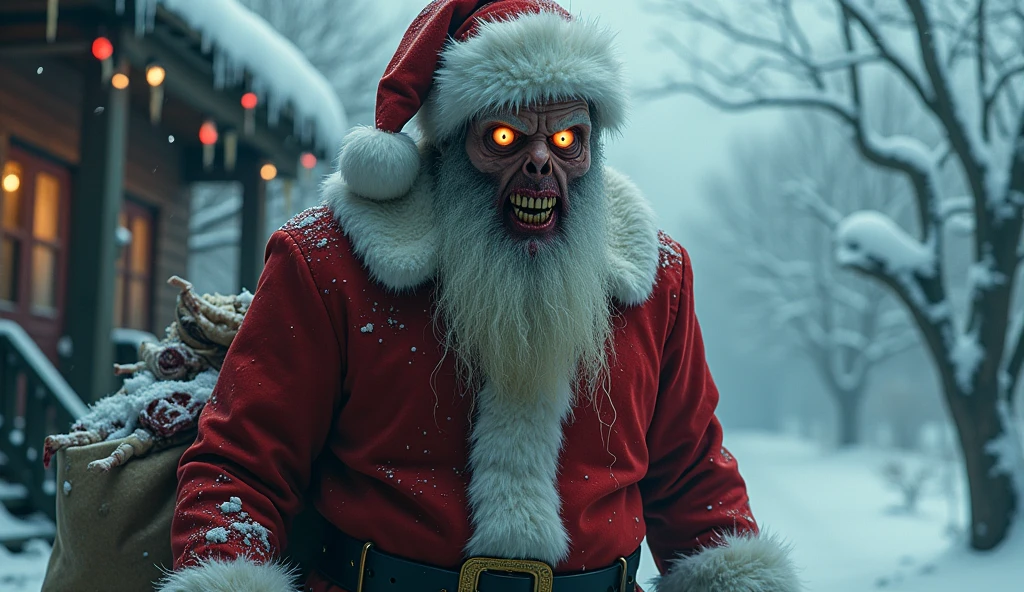 alien-themed cinematic film still santa claus as predator sneaking through the jungle, wearing santa's hat and coat, extraterrestrial, cosmic, otherworldly, mysterious, sci-fi, highly detailed, shot on RED camera, highly detailed, high budget, sharp focus