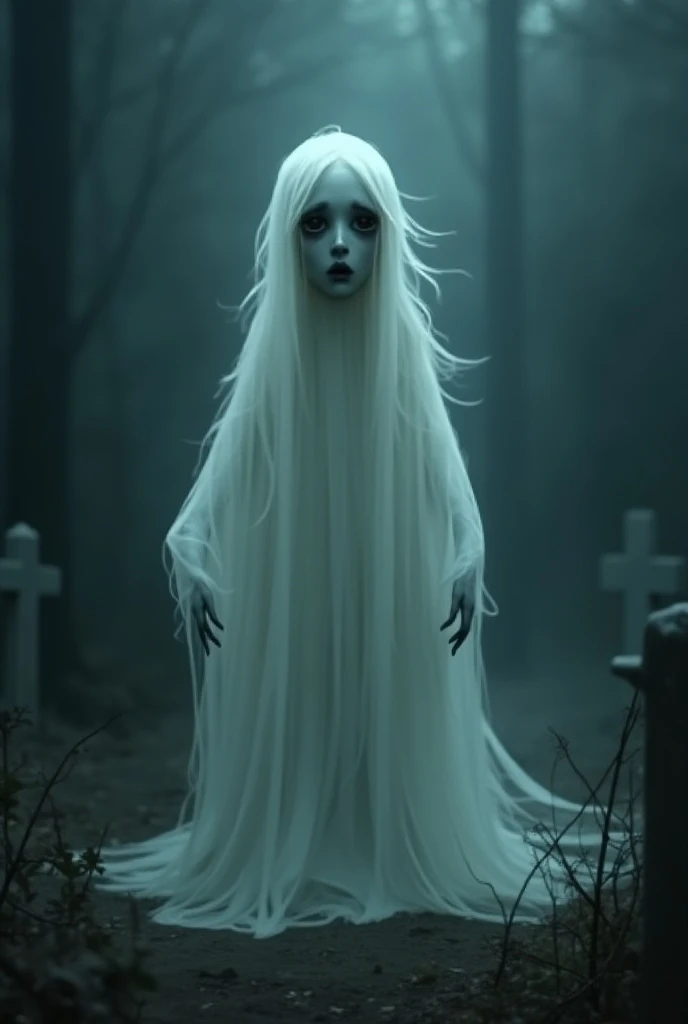 realistic photography of a cute adult magical ghost with lingering regrets in an enchanted wonderland, beautiful whimsical fantasy art concept, detailed background, glowing particles, intricate details, ultra sharp, realism