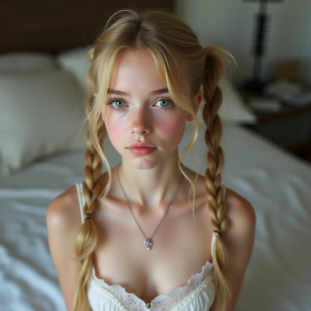 ultra real photo of 18 years old woman, joy eyes. long red messy and braided hair, sexy, short skirt, sloppy look, vivid colours, Intricate details of her beautiful eyes and perfect face, HDR