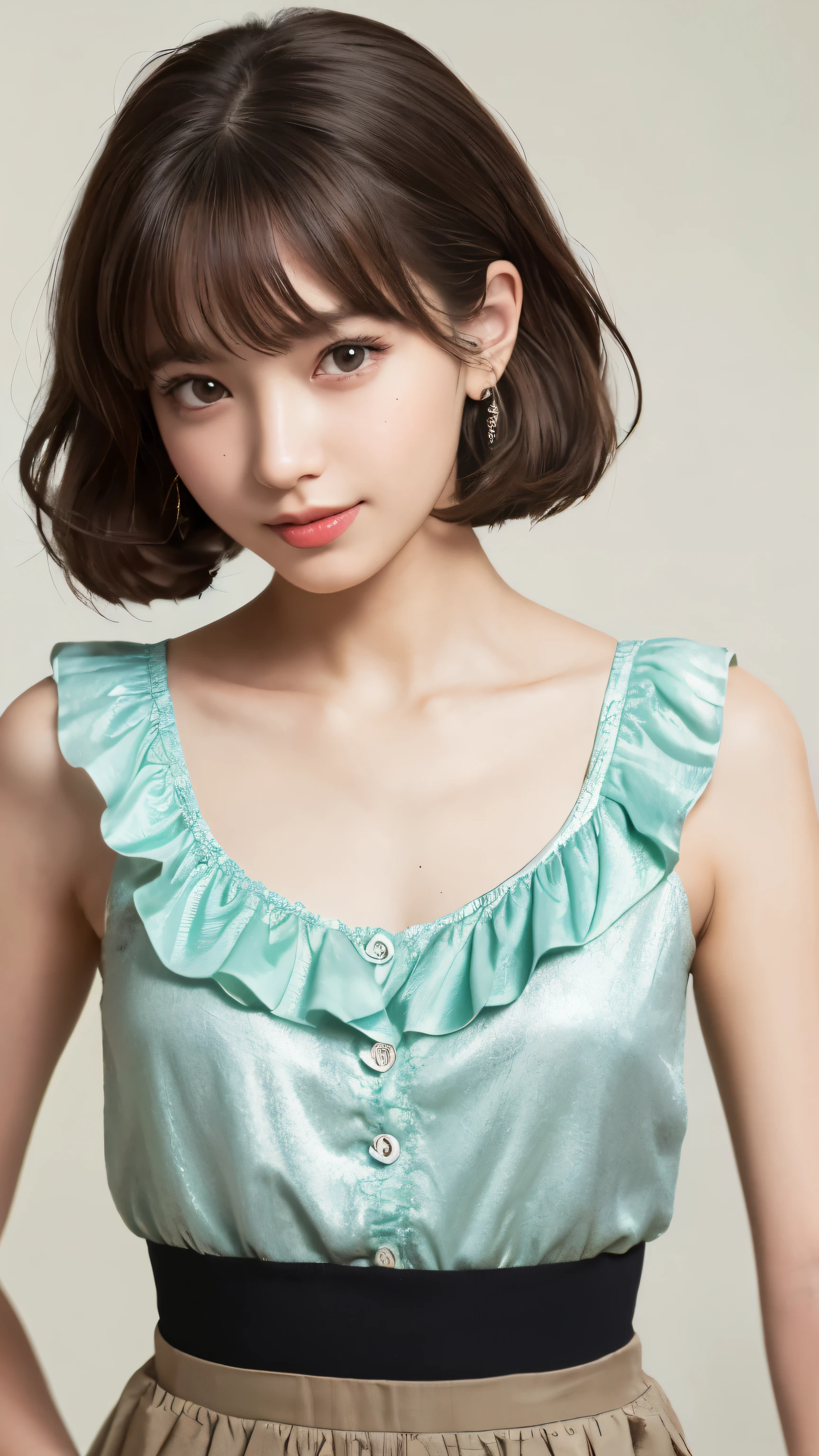 8k, high detailed picture, high quality picture, realistic style, masterpiece, (short brown hair:1.4), disheveled hair, (perfect light brown eyes:1.4), big brightness eyes, dancing, happy face, smiling, perfect accurate white teeth, very young girl, alisa, (show breast:1.3), loose blue minidress, sexy dress, transparent dress, see-through dress, perfect small breasts, cinematic light, UHD picture, outdoors