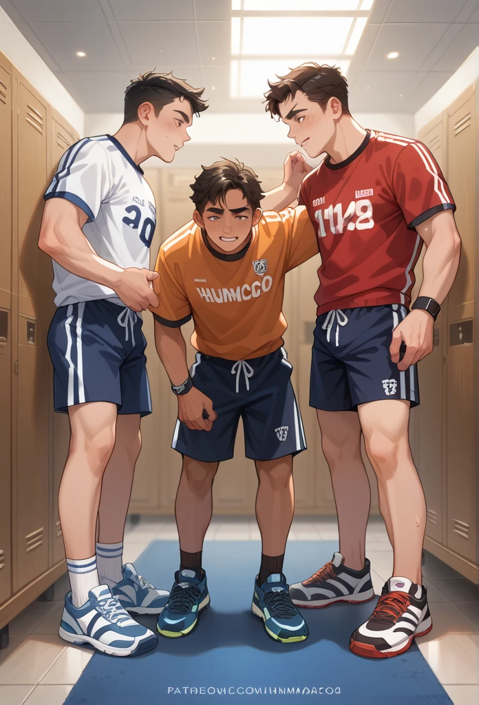 Hunky Latino Soccer Players Creamy Threesome With Twink in the Locker Room