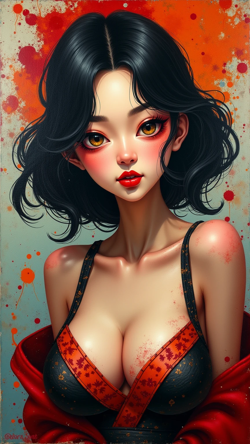 illustration, cartoon, soothing tones, calm colors, mj, portrait (LDR_LoraDancer:0.9), <lora:LDR_The_Witness_Dancer_V3-10:0.9>   red Chinese dress, (nude:1.2)