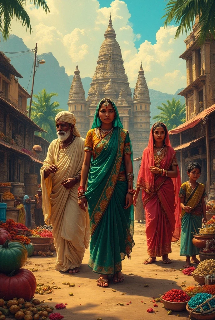 Old Indian woman and her daughter living in a village near a forest