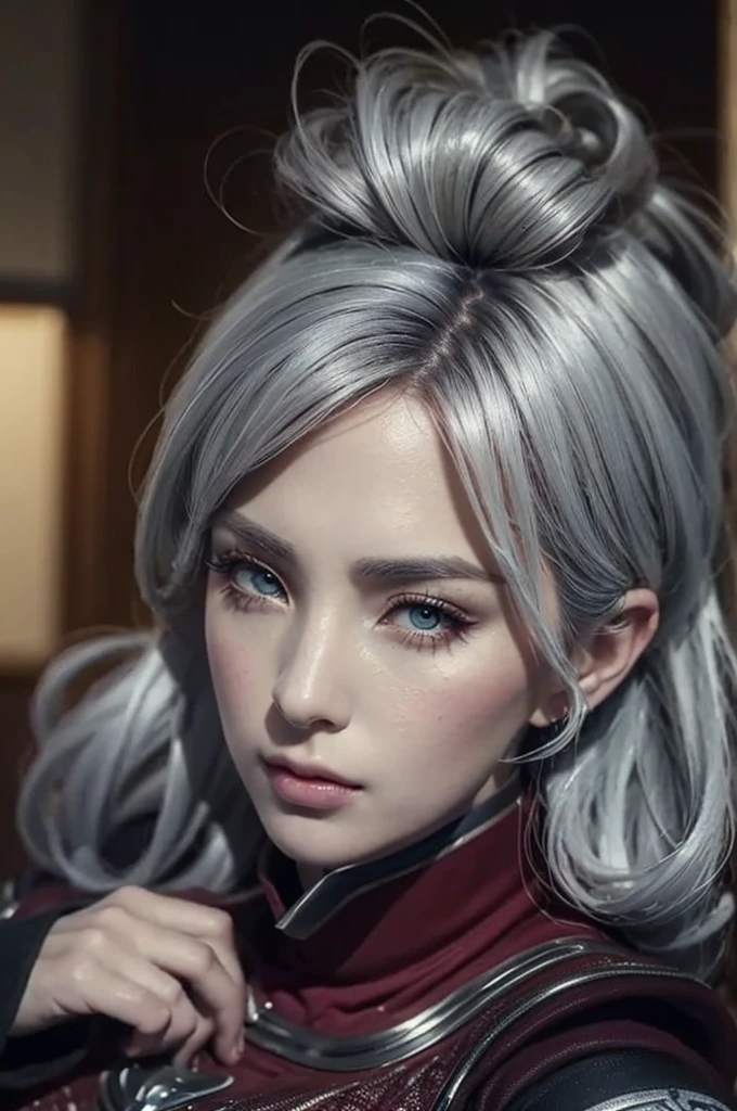 beautiful woman of the phoenix galaxy, silver hair color, sexy clothing, detailed face and eyes, cinematic lighting, vibrant colors, intricate details, photorealistic, 8k, highly detailed, masterpiece, fantasy art