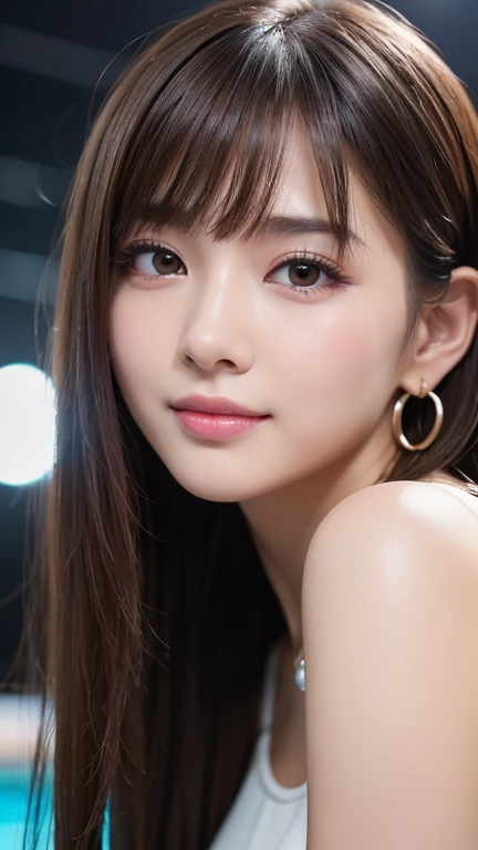 (masterpiece:1.3), high resolution, ultra detailed, extremely detailed CG unity 8k wallpaper, realistic, photo-realistic, RAW photo, beautiful detailed face, pale skin, realistic glistening skin, detailed cloth texture, detailed hair texture, Perfect body, Beautiful Face, accurate, Anatomically correct, Highly detailed face and skin texture, natural neck length, (beautiful hands), (fair skin:1.1), (well-aligned teeth:1.1), (Sweaty skin:1.2),
BREAK,
Detailed eyes, symmetric eyes, Light Brown eyes, Double eyelids, Thin eyebrows, (Glossy lips:1.4), ((A face with waiting for a kiss:1.2)), (blush:1.1), (A sparkling small hair accessory:1.1), (beautiful smile:1.1), (having microphone:1.3),
BREAK,
(A classy and Cute idol:1.3), (nude, nsfw, nipple:1.4),
BREAK,
medium large breasts, slender figure, firm abs,
((random hairstyle, black hair, bangs:1.2)), (cowboy shot:1.2), (looking at viewer), cowboy shot, From above,
BREAK,
(singing on stage:1.3),