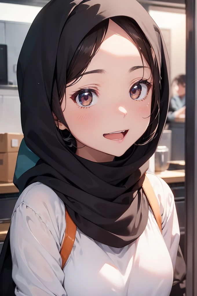 (realisitic、hight resolution:1.3)、1 girl with a perfect figure、Super thin face and eyes、shorth hair、Tank Tops:1 in random color.2、Short jeans、in a cafe、coffee on table、Colossal tits、Exposed cleavage