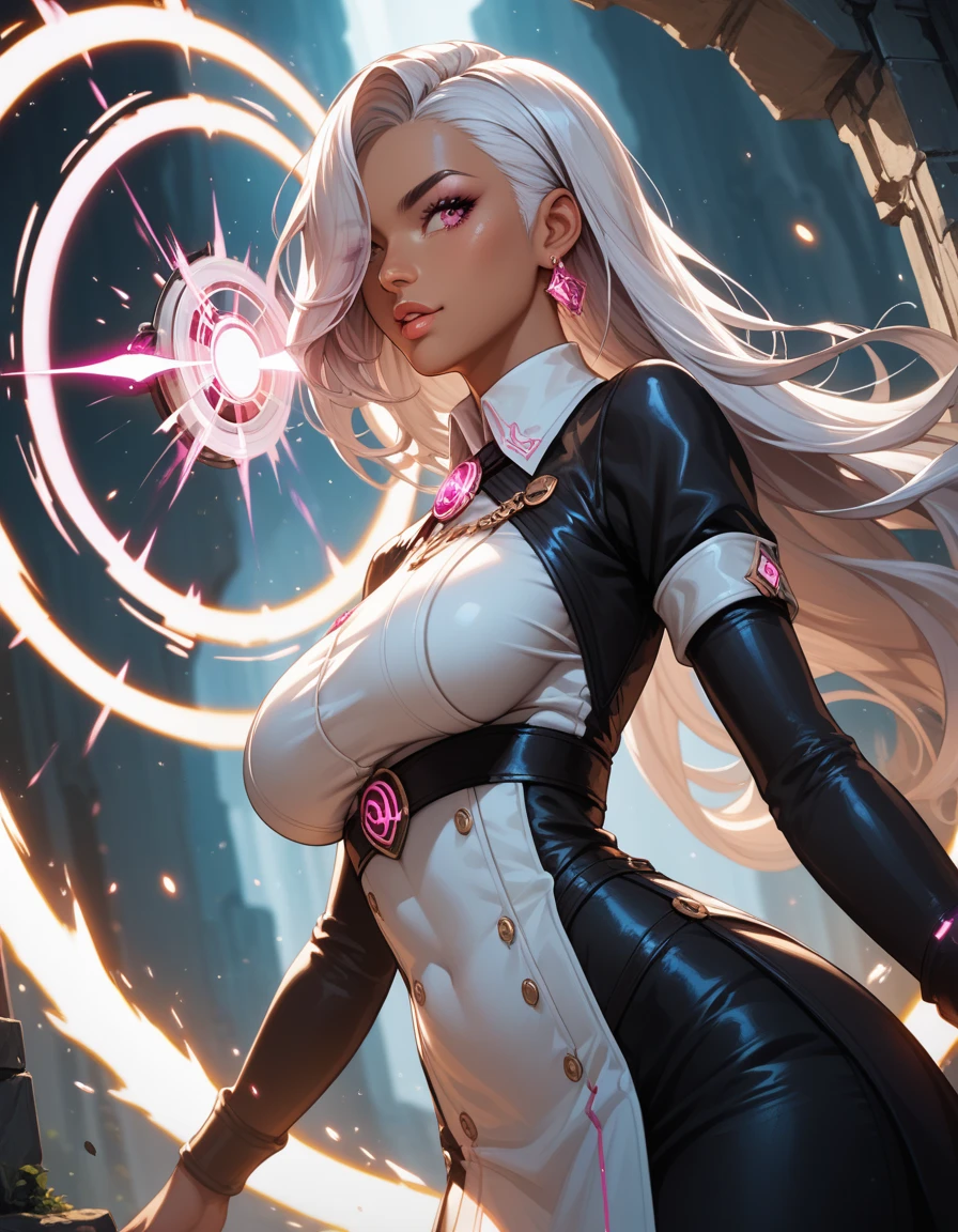 (masterpiece), (best quality), (1girl), solo, sexy, perfect body, white hair, bobcut hair, open shirt