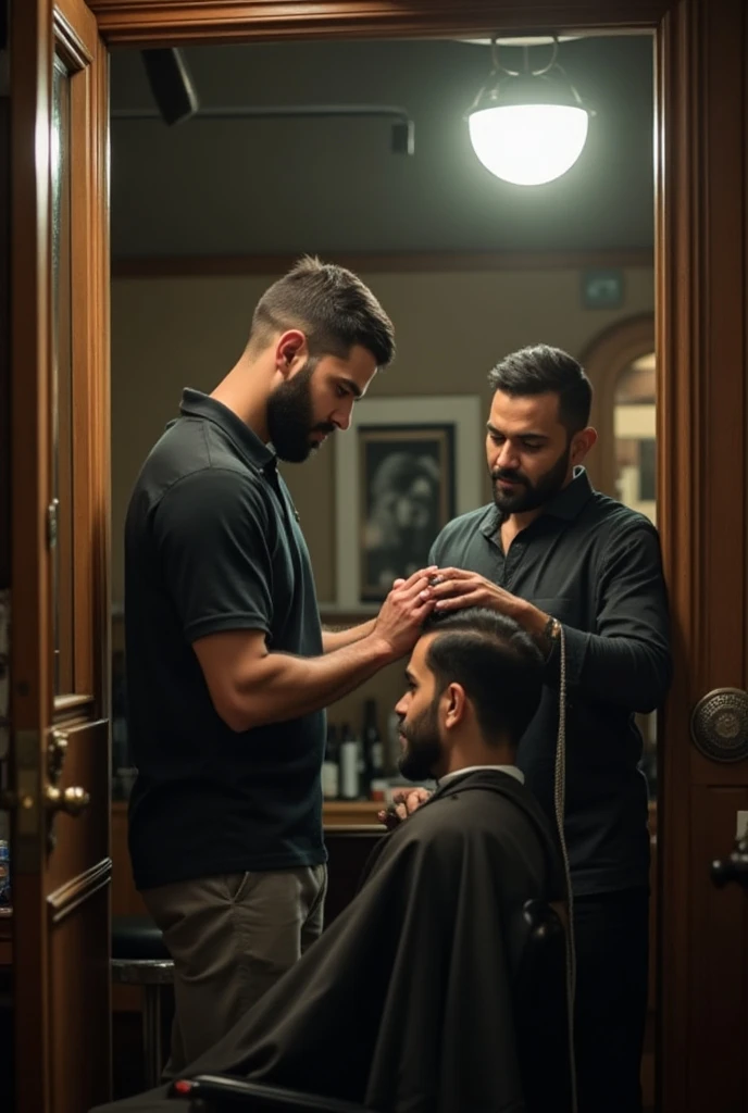 There are two men in a barbershop, com varios estilos de cabelo --auto