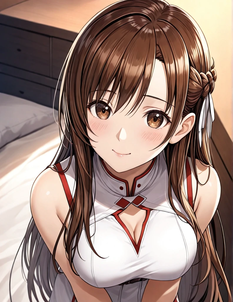 masterpiece, best quality, good quality, KitajimaMoena, KitajimaMoena, KitajimaMoena, KitajimaMoena, KitajimaMoena, 1girl, solo, brown hair, long hair, brown eyes, large breasts,asuna \(sao\) costume,