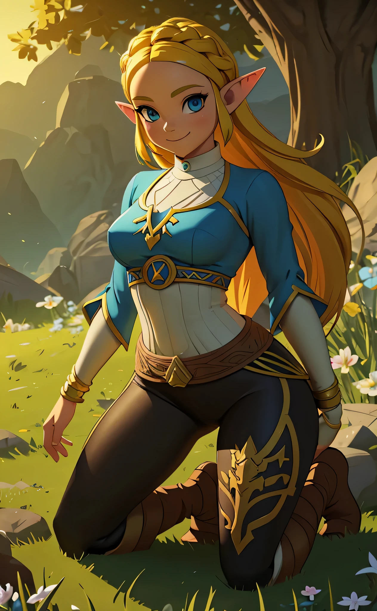 masterpiece, best_quality, 1girl, solo, princess zelda, nintendo, the legend of zelda, botw, black pants