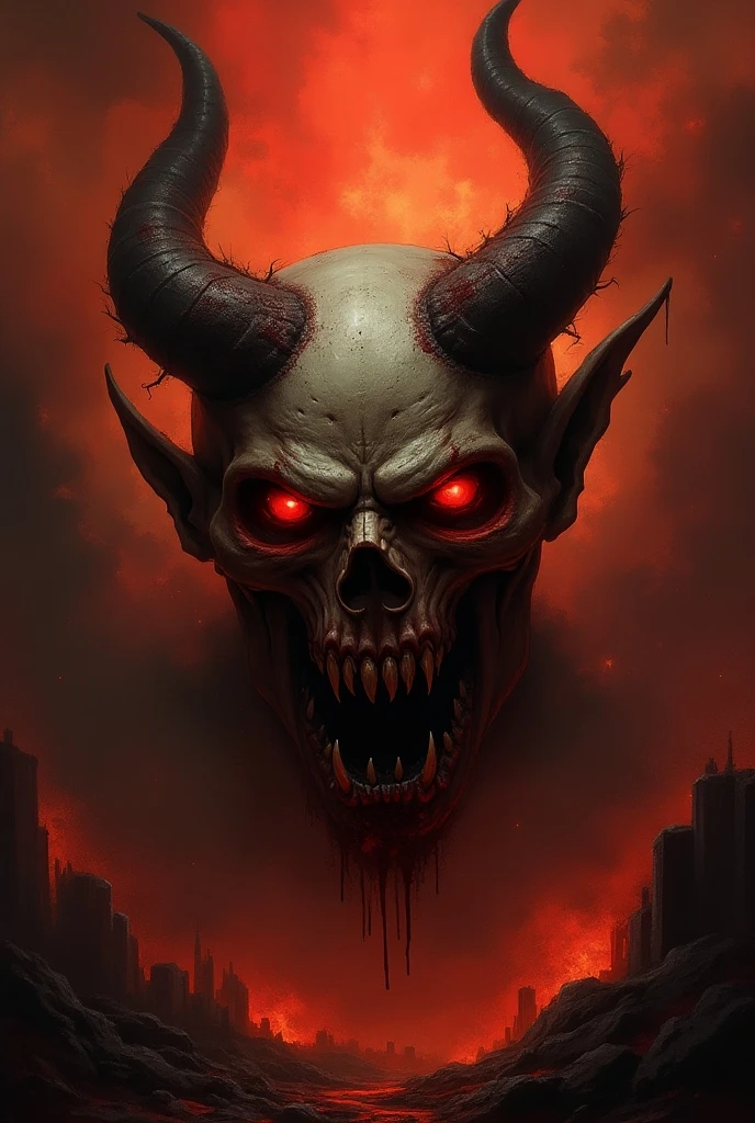 Scary devil face with red eyes